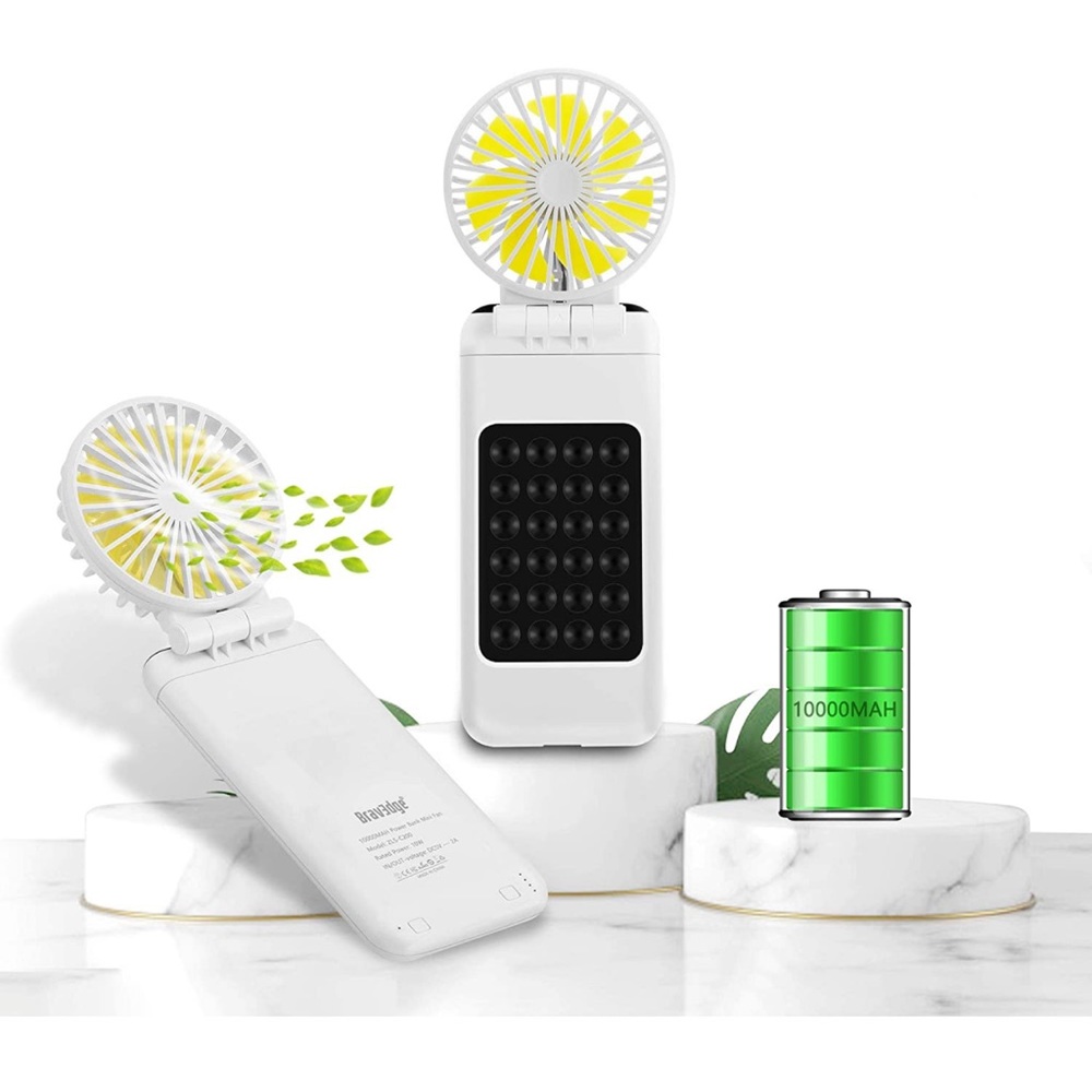 Portable Fan with Power Bank, 10000mAh Battery Personal Handheld fan (White)